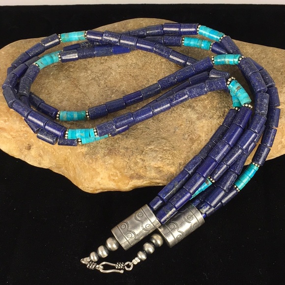 Blue Lapis Turquoise Sterling Silver Necklace - Picture 2 of 8